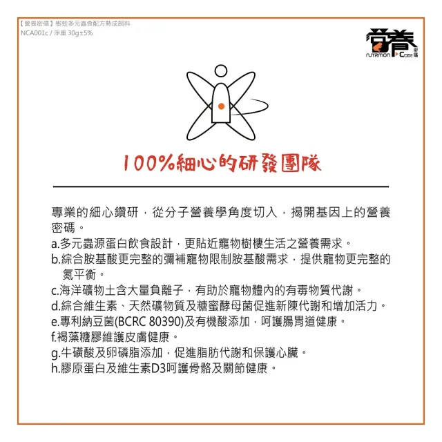 【Nutrition Code 營養密碼】樹蛙多元蟲食配方熟成飼料 30g(老爺樹蛙、紅眼樹蛙、三角枯葉蛙)