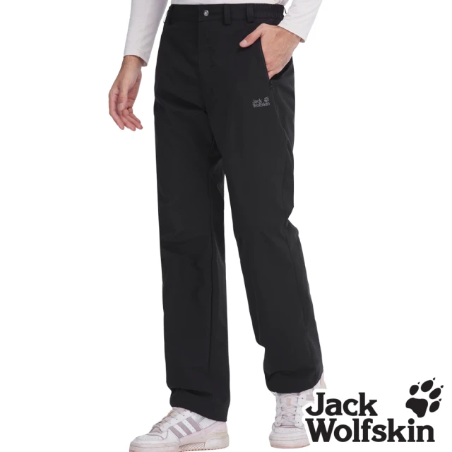 Jack wolfskin 飛狼 男 防潑水防風保暖休閒長褲 內天鵝絨薄刷毛(午夜黑)