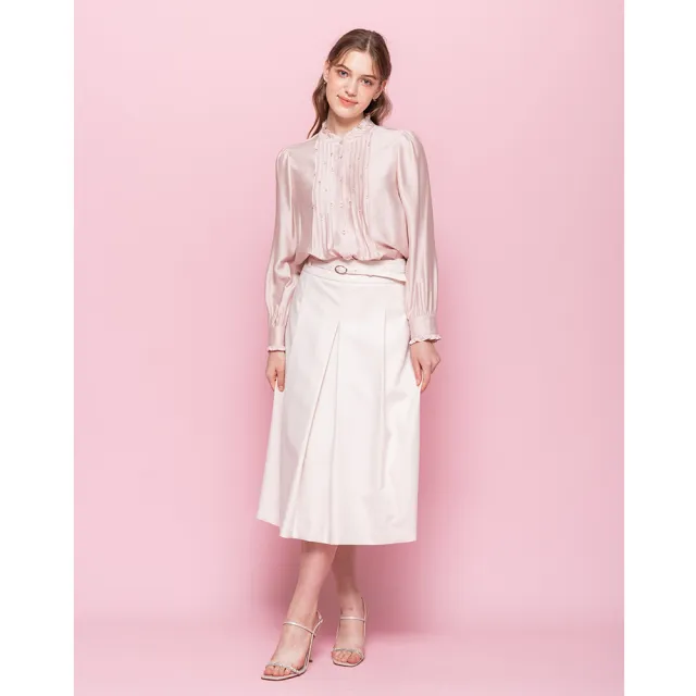 【perng yuh 芃諭名品】恬雅質感 中長褶裙(附腰帶)(2025 SS Collection|4A春夏新品上市)