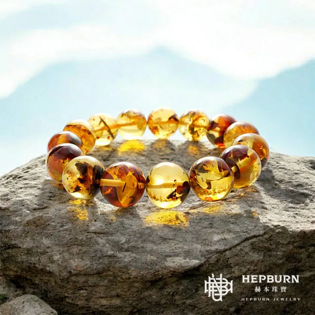 【赫本珠寶】老礦琥珀花珀蜜蠟手鍊-A01(14mm)