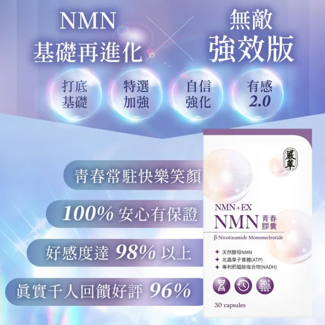 【嚴萃】NMN青春膠囊   白藜蘆醇  菸鹼醯胺x5盒(共150粒 專然酵母NMN 北蟲草子實體 RNA)