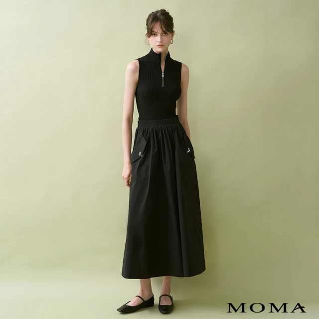 MOMA 酷甜立領異材拼接洋裝(黑色)