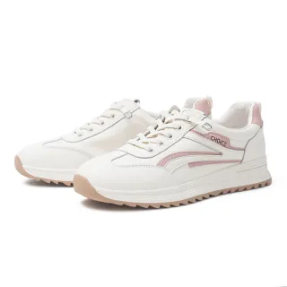 【CHOiCE】舒適線條色塊厚底休閒鞋(粉紅)