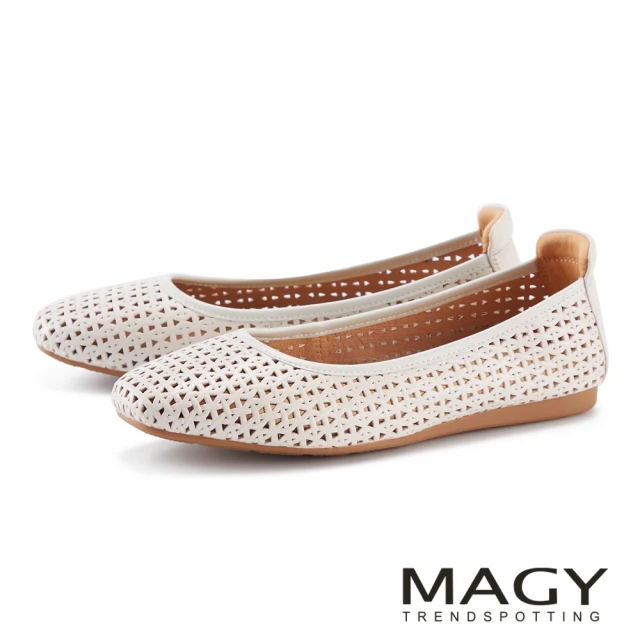 MAGY 全真皮透氣簍空舒適平底鞋(棕色)折扣推薦