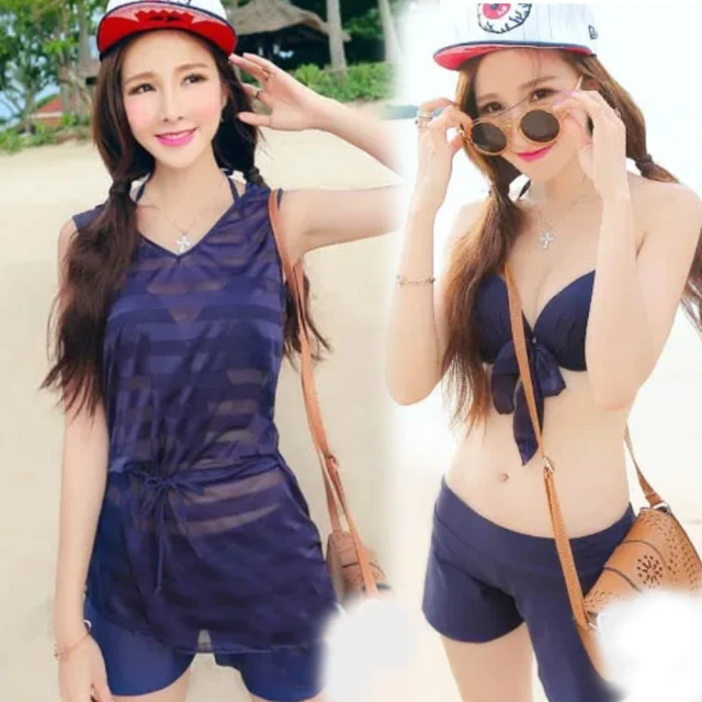 SeasonsBikini 格紋小背心三件套泳衣-357(紅