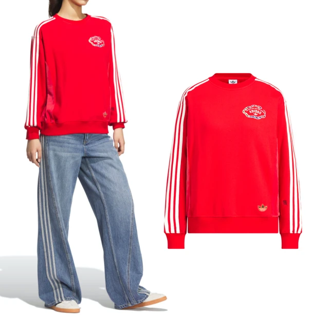 adidas 愛迪達 LNY W Crew 女款 紅色 CNY新年 三葉草 長袖上衣 大學T JL8424