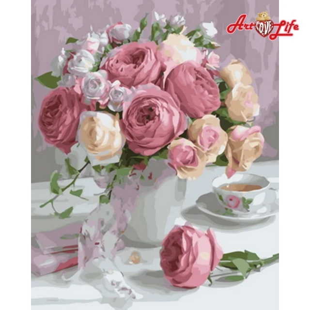 【ArtLife 藝術生活】DT094淡雅玫瑰40*50CM(數字油畫 DIY DIY數字油畫 交換禮物 畫畫玩具)