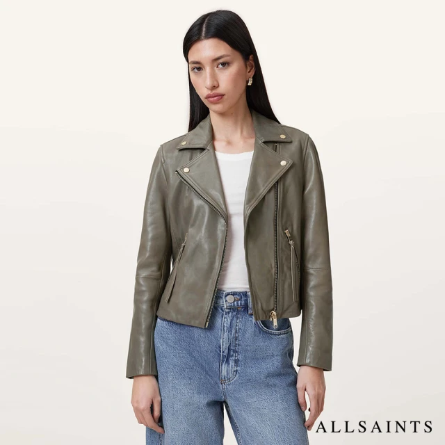 ALLSAINTS DALBY 經典簡約羊皮騎士皮衣外套-綠 W099LB(修身版型)