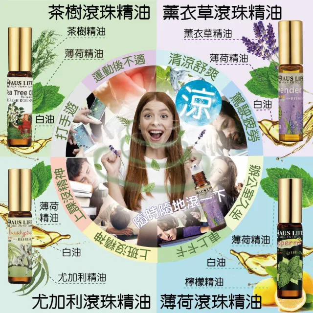 【AUS LIFE 澳思萊】買4送4 沁涼滾珠精油棒(5.3mlx8入/四款任選/薄荷/薰衣草/茶樹/尤加利/薄荷棒