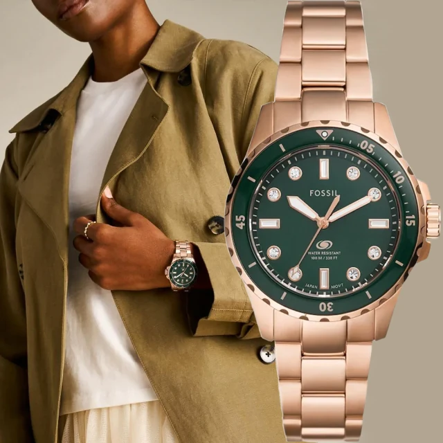 FOSSILFOSSIL Blue Dive 潛水晶鑽女錶-綠/36mm 新年 禮物 推薦(ES5371)
