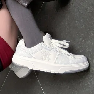 【MLB】牛仔丹寧Monogram老爹鞋 學長鞋 Chunky Liner系列 紐約洋基隊(3ASXS015N-50GRS)