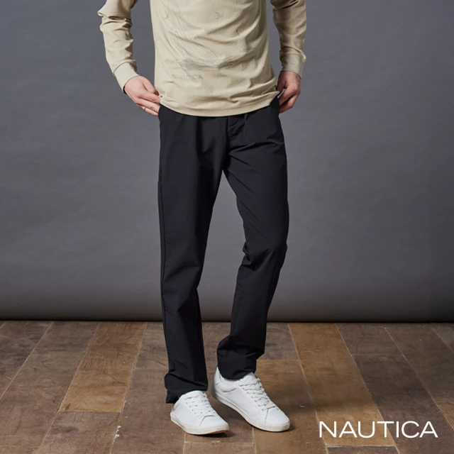 NAUTICA 官方旗艦 男裝 彈性腰頭設計休閒長褲(黑色)