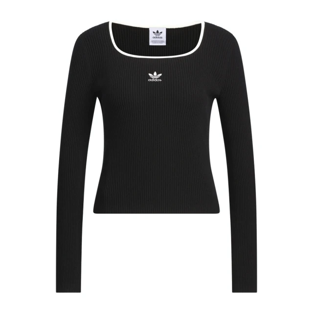 adidas 愛迪達 ADI LS Sweater 女 長袖上衣 休閒長袖 方領 顯瘦 穿搭 黑白(JM8052)