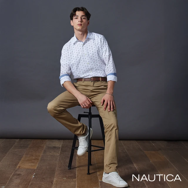 NAUTICA 官方旗艦 男裝 休閒柔棉彈性長褲(卡其色)