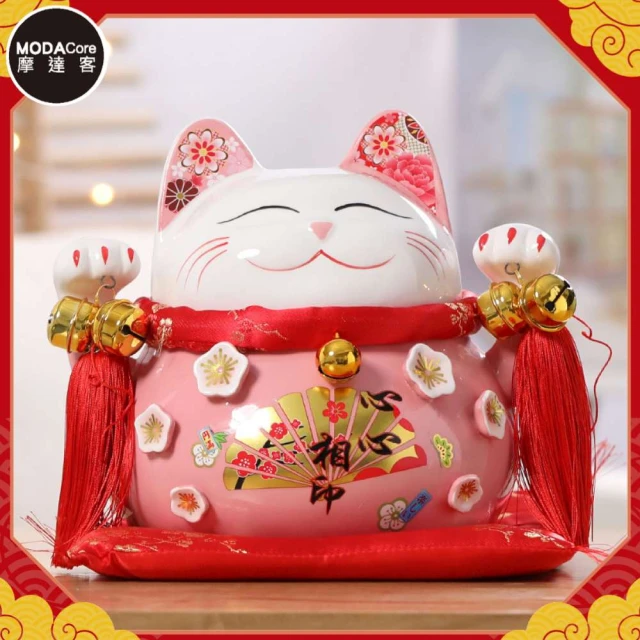 摩達客 春節開運財源滾滾頂盤陶瓷招財貓-托盤橘色款_撲滿存 摩達客 春節開運財源滾滾頂盤陶瓷招財貓-托盤橘色款_撲滿存