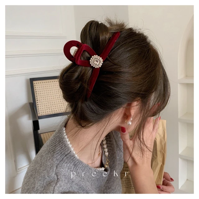 TWINKLE 髮夾/鯊魚夾★*紅色絨面鋯石珍珠系列*髮夾/
