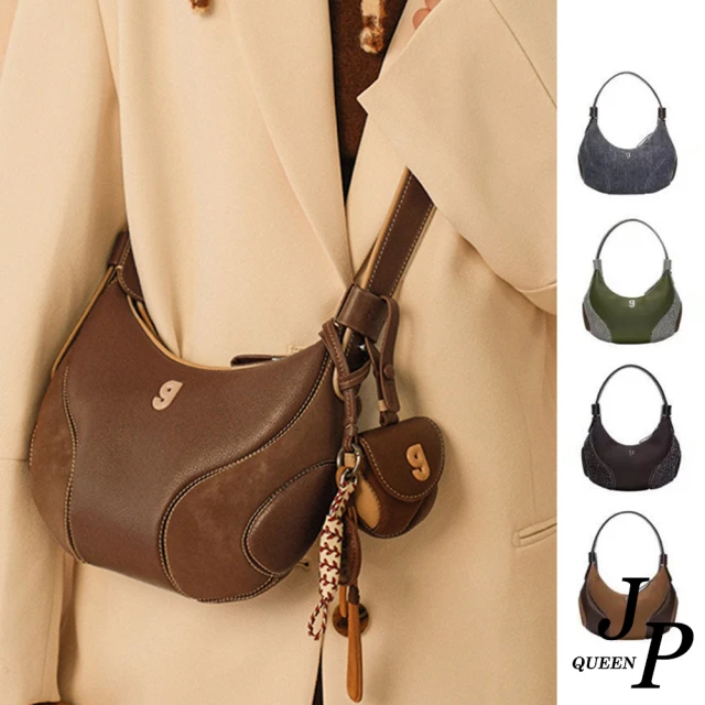 JpqueenJpqueen 棒球月牙異材質拼接牛皮腋下單肩背包(9款可選)