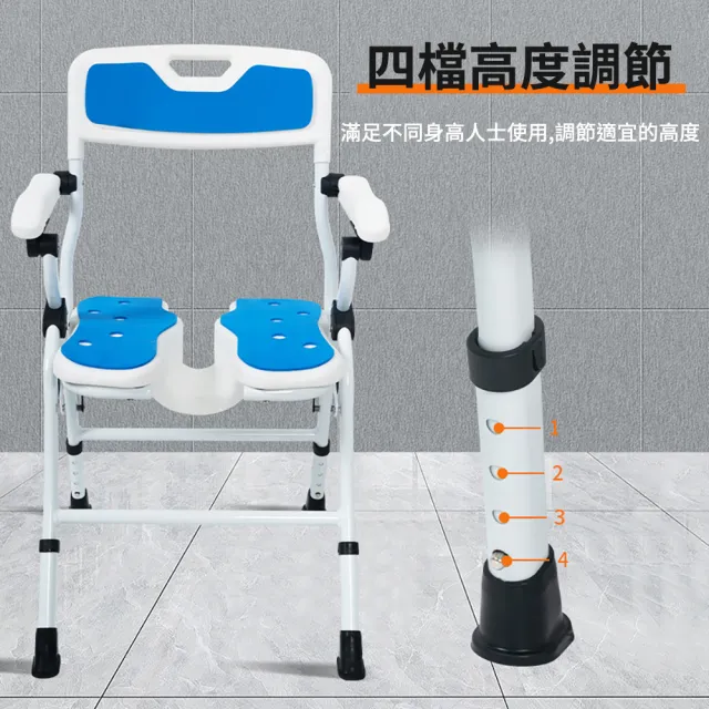 【納美生醫科技】老人孕婦洗澡椅 3D凹槽免安裝折疊洗澡椅(沐浴椅 贈止滑靠背墊+座墊+花灑扣)