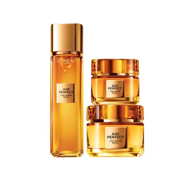 【LOREAL Paris 巴黎萊雅】全新升級2.0金致臻顏花蜜奢養膠原全套組(輕盈乳霜60ml+眼霜20ml+精華露130ml)