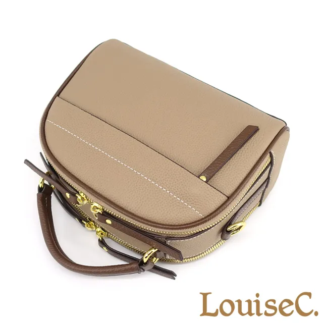 【LouiseC.】雙11 Tree House 牛皮多隔層雙層拉鍊手提斜背真皮保齡球包-4色-雙背帶設計(真皮包包