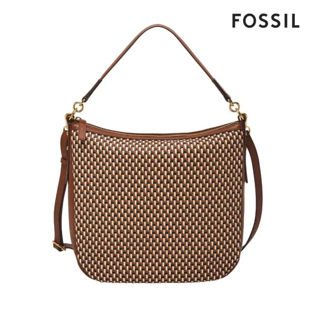 【FOSSIL】Jolie 真皮新月Hobo斜背包-棕色編織 ZB11114249