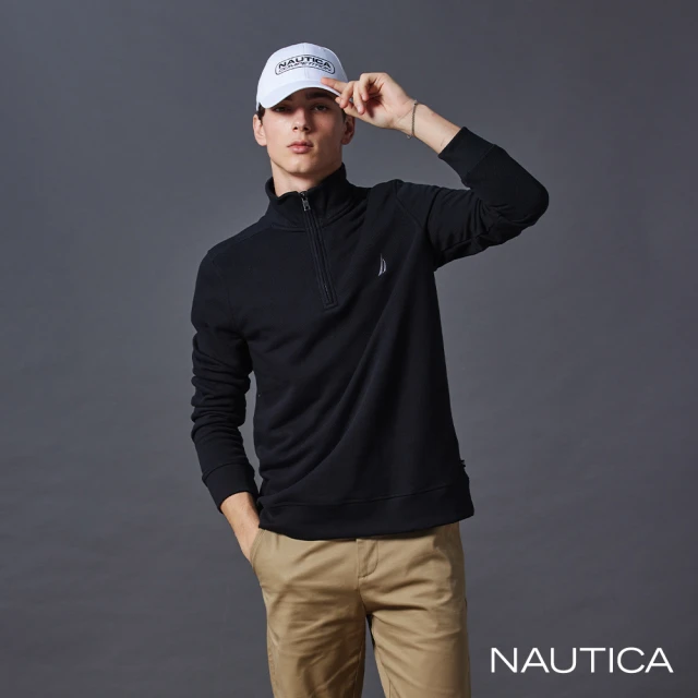 【NAUTICA】官方旗艦 男裝 保暖時尚高領拉鍊長袖上衣(黑色)
