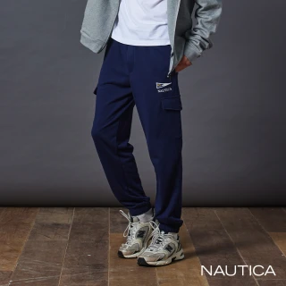 【NAUTICA】官方旗艦 男裝 棉質鬆緊腰頭舒適運動長褲(深藍色)