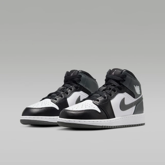 NIKE 耐吉 運動鞋 休閒鞋 女鞋 中大童 男鞋 AIR JORDAN 1 MID GS 鐵灰 黑 中筒 AJ1 喬丹(DQ8423001)