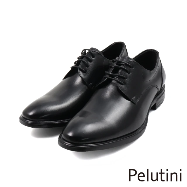 Pelutini 經典質感輕量軟墊綁帶德比鞋 黑色(PO001-BL)