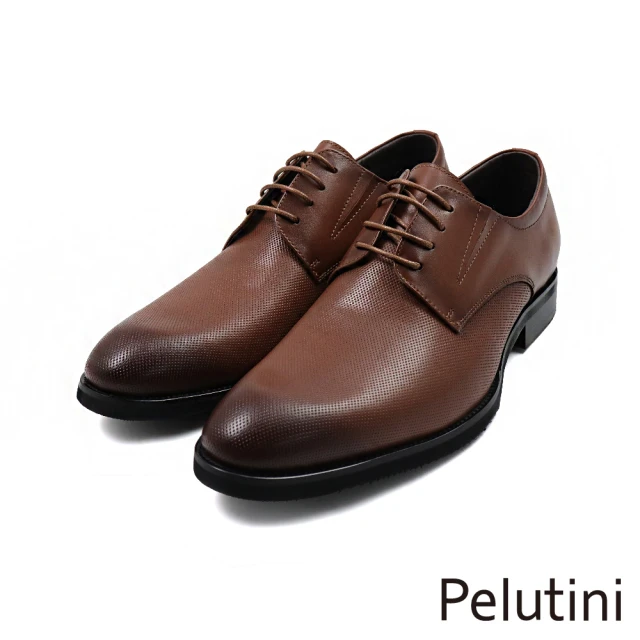 Pelutini 經典質感細紋輕量軟墊綁帶德比鞋 棕色(PO315015-BR)