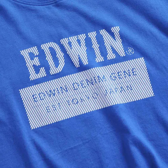 【EDWIN】男裝 人氣復刻款 斜紋經典LOGO短袖T恤(灰藍色)