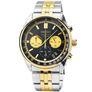 【SEIKO 精工】精工CS三眼計時賽車鋼帶錶 -黑面中金(SSB430P1)