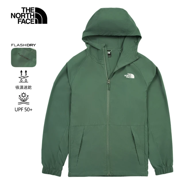 The North Face 北面男款綠色吸濕排汗連帽外套｜8ET7HCH(排汗衫)