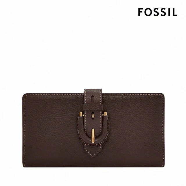 FOSSIL Harwell 真皮馬鞍釦中長夾-咖啡色 SL