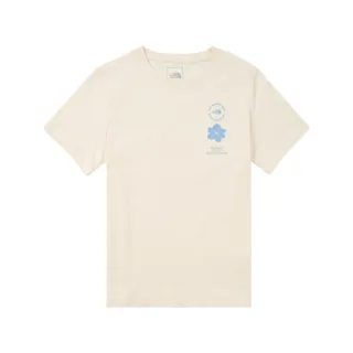 【The North Face 官方旗艦】北面女款米白色趣味印花設計短袖T恤｜8EYMQLI