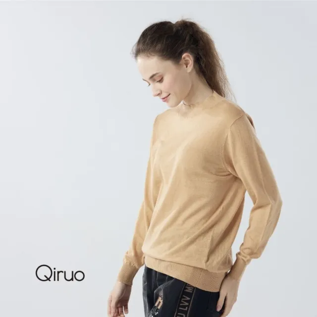 【Qiruo 奇若名品】秋冬專櫃針織長袖上衣0181A-45卡色小立領百搭 