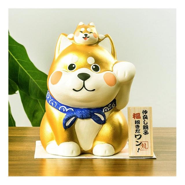 【摩達客】日本製 金色超萌大小秋田柴犬招財狗_撲滿存錢桶桌上擺飾(開運/財神/招財進寶/狗來發)