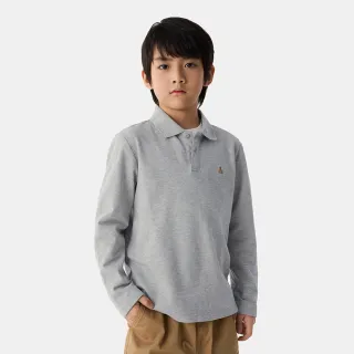 【GAP】男童裝 小熊刺繡長袖POLO衫-淺灰色(687704)