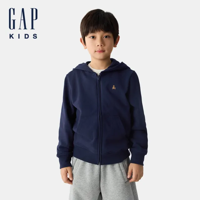 【GAP】兒童裝 小熊刺繡連帽外套-海軍藍(761410)