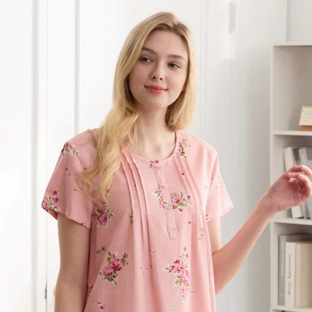 La Felino 羅絲美 時光輕吹100%棉短袖洋裝睡衣(