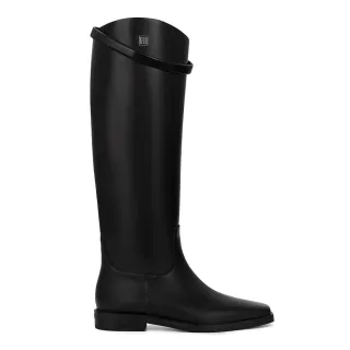 【JP Queen New York】英倫皮帶扣真牛皮圓桶內里加絨中筒靴(黑色)