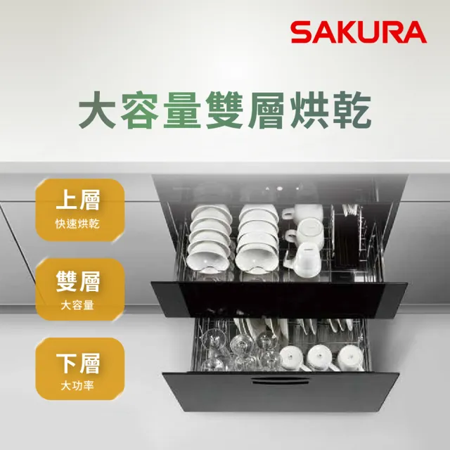 【SAKURA 櫻花】全平面雙熱風循環落地式烘碗機(Q7697L 原廠安裝-官方直營)