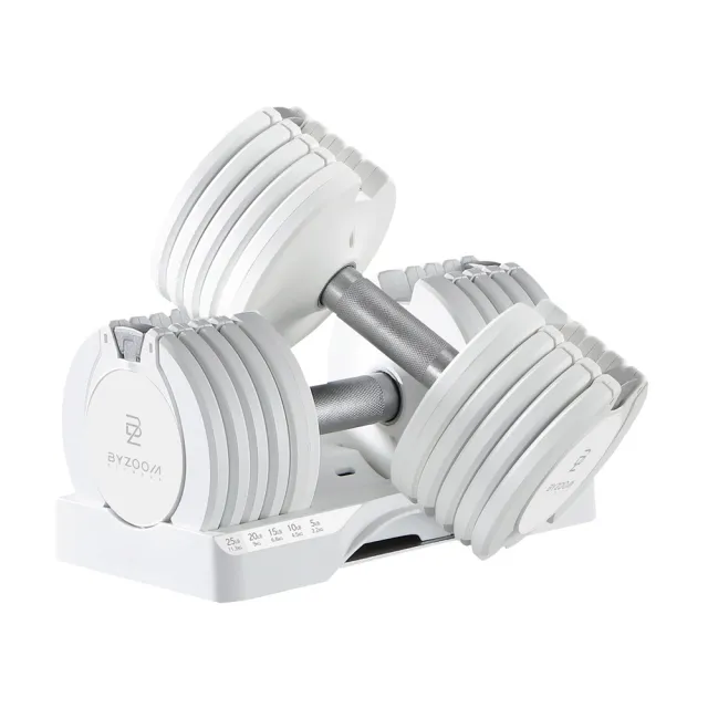 【BYZOOM FITNESS】Pure Series可調式啞鈴25lb/約11.3kg 雙入+專用啞鈴架(黑/白二色)