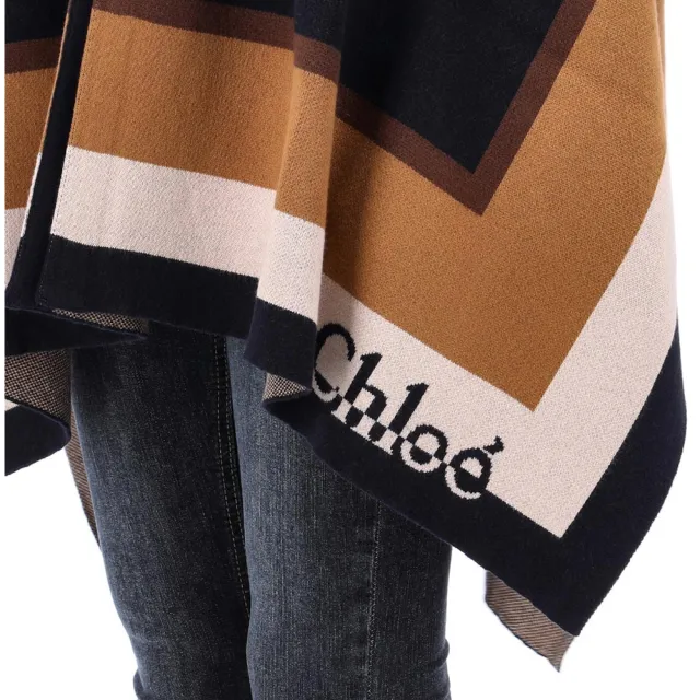 【Chloe’ 蔻依】kids系列雙色披肩棉羊毛斗篷披肩成人可穿C20315859(NAVY-12Y)