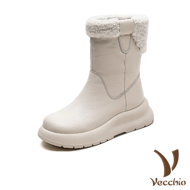 Vecchio 真皮雪靴 短筒雪靴/真皮頭層牛皮保暖羊毛厚底