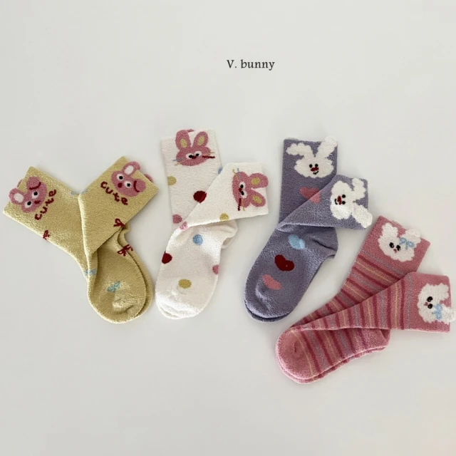 韓國 V.Bunny 繽紛兔兔立體耳朵造型短襪4雙組(TM2411-195)