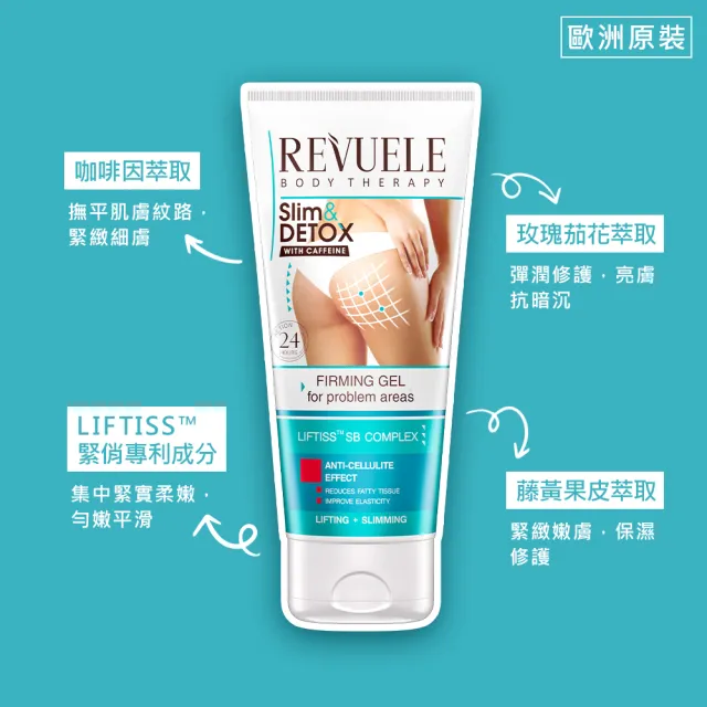 【REVUELE 瑞膚露】咖啡因緊實S美形凝膠200ml(手臂、腰、腹、臀、腿 精準修護)