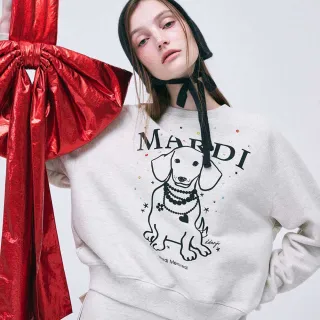 【MARDI MERCREDI】印花落肩大學TEE 燕麥色 經典臘腸狗 珍珠項鍊 鑲飾 SWEATSHIRT RAGLAN EMBELLISHED