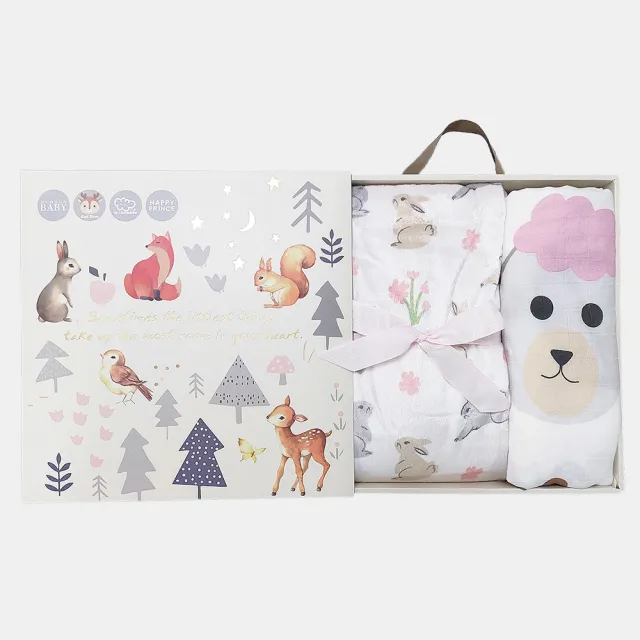 【Hudson Baby】彌月禮盒組-雙面暖膚仿羔羊絨嬰兒毯+成長紀錄日期包巾(新生兒寶寶滿月禮物哺乳巾)