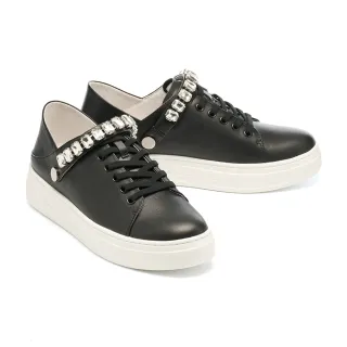 【AS 集團】華麗時尚兩穿式晶鑽鏈條寬帶全真皮厚底休閒鞋(黑)